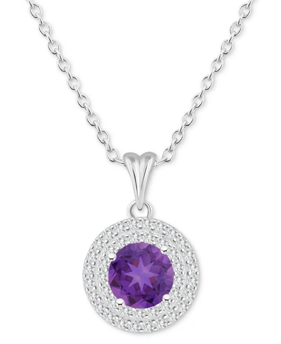 Macy's Rhodolite Garnet (1-5/8 Ct. T.w.) & White Topaz (3/8 Ct. T.w.) Halo 18" Pendant Necklace In Sterling In Amethyst