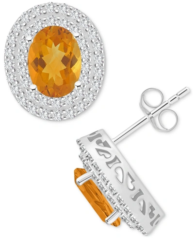 Macy's Rhodolite Garnet (3 Ct. T.w.) & White Topaz (7/8 Ct. T.w.) Oval Stud Earrings In Sterling Silver (al In Citrine
