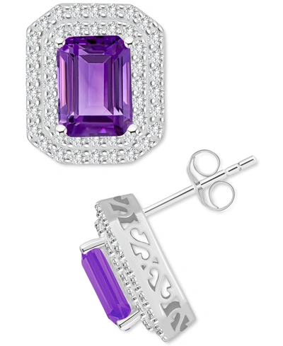 Macy's Rhodolite Garnet (3-7/8 Ct. T.w.) & White Topaz (7/8 Ct. T.w.) Stud Earrings In Sterling Silver (als In Amethyst