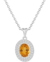 Macy's Rhodolite Garnet (1-1/2 Ct. T.w.) & White Topaz (3/8 Ct. T.w.) Oval Halo 18" Pendant Necklace In Ste In Citrine