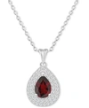 Macy's Rhodolite Garnet (1-1/10 Ct. T.w.) & White Topaz (1/2 Ct. T.w.) Pear Halo 18" Pendant Necklace In St In Garnet