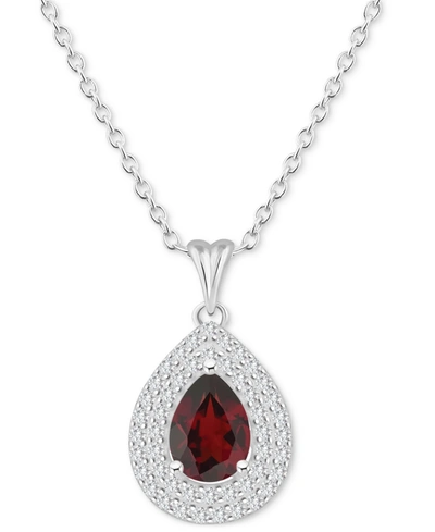 Macy's Rhodolite Garnet (1-1/10 Ct. T.w.) & White Topaz (1/2 Ct. T.w.) Pear Halo 18" Pendant Necklace In St