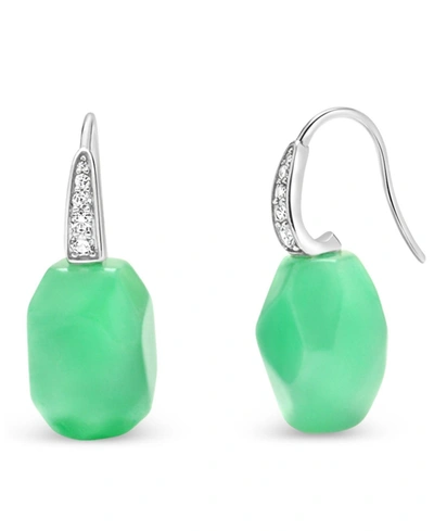 Macy's Dyed Green Jade & Zircon (1/2 Ct. T.w.) Drop Earrings In Sterling Silver