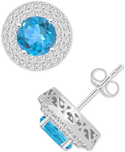 Macy's Rhodolite Garnet (3-1/3 Ct. T.w.) & White Topaz (3/4 Ct. T.w.) Stud Earrings In Sterling Silver (als In Blue Topaz
