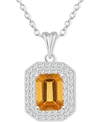 Macy's Rhodolite Garnet (2 Ct. T.w.) & White Topaz (1/2 Ct. T.w.) Octagon Halo 18" Pendant Necklace In Ster In Citrine