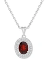 Macy's Rhodolite Garnet (1-1/2 Ct. T.w.) & White Topaz (3/8 Ct. T.w.) Oval Halo 18" Pendant Necklace In Ste In Garnet