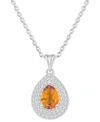 Macy's Rhodolite Garnet (1-1/10 Ct. T.w.) & White Topaz (1/2 Ct. T.w.) Pear Halo 18" Pendant Necklace In St In Citrine