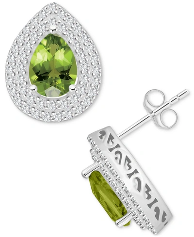 Macy's Rhodolite Garnet (2-1/5 Ct. T.w.) & White Topaz (7/8 Ct. T.w.) Pear Stud Earrings In Sterling Silver In Peridot