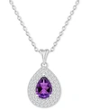 Macy's Rhodolite Garnet (1-1/10 Ct. T.w.) & White Topaz (1/2 Ct. T.w.) Pear Halo 18" Pendant Necklace In St In Amethyst