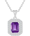 Macy's Rhodolite Garnet (2 Ct. T.w.) & White Topaz (1/2 Ct. T.w.) Octagon Halo 18" Pendant Necklace In Ster In Amethyst