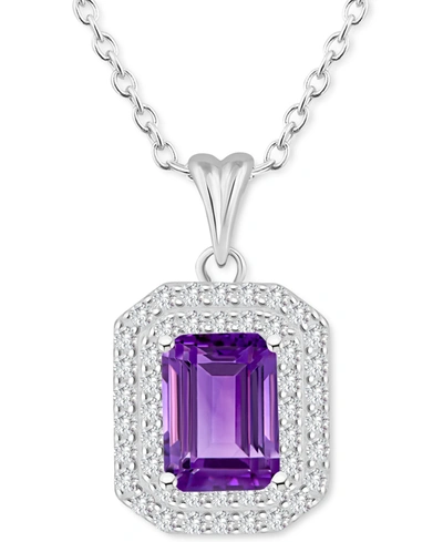 Macy's Rhodolite Garnet (2 Ct. T.w.) & White Topaz (1/2 Ct. T.w.) Octagon Halo 18" Pendant Necklace In Ster In Amethyst