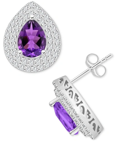 Macy's Rhodolite Garnet (2-1/5 Ct. T.w.) & White Topaz (7/8 Ct. T.w.) Pear Stud Earrings In Sterling Silver In Amethyst