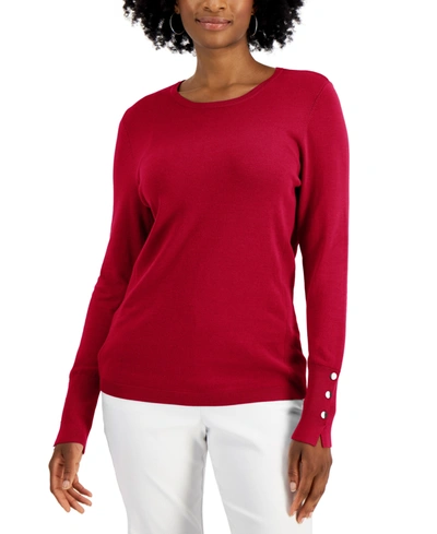 Jm Collection Petite Rivet-detail Sweater, Created For Macy's In Real Red