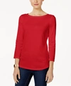 CHARTER CLUB PETITE PIMA COTTON BUTTON-SHOULDER TOP, CREATED FOR MACY'S