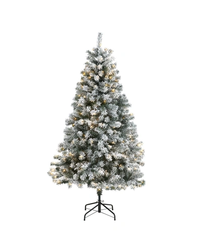 Nearly Natural Flocked Rock Springs Spruce Artificial Christmas Tree With 250 Clear Led Lights In Multi