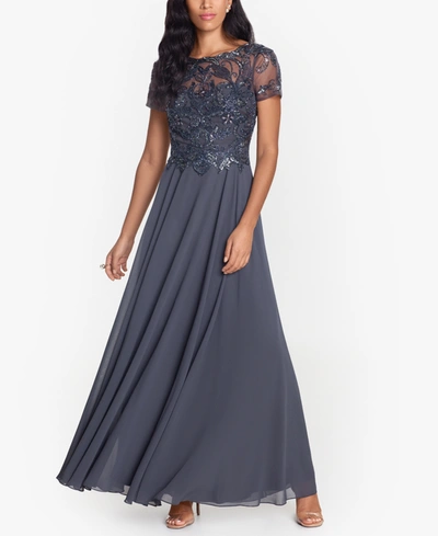 Xscape Petite Beaded Gown In Charcoal