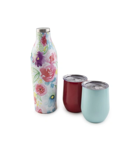 Cambridge Thirstystone By  Insulated 25 oz Wine Growler And 12 oz Wine Tumbler Set, 3 Pieces In Watercolor Floral