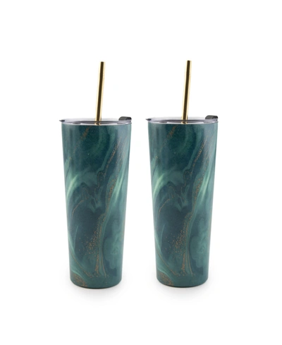 Cambridge Thirstystone By  24 oz Decal Straw Tumbler Set Of 2 In Green Geode