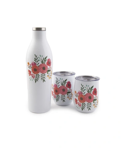 Cambridge Thirstystone By  Insulated 25 oz Wine Growler And 12 oz Wine Tumbler Set, 3 Pieces In White Floral