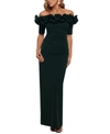 XSCAPE PETITE OFF-THE-SHOULDER RUFFLED GOWN