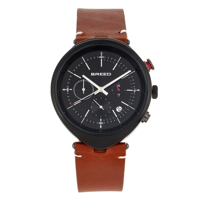 Breed Tempest Chronograph Leather-band Watch With Date In Black / Brown