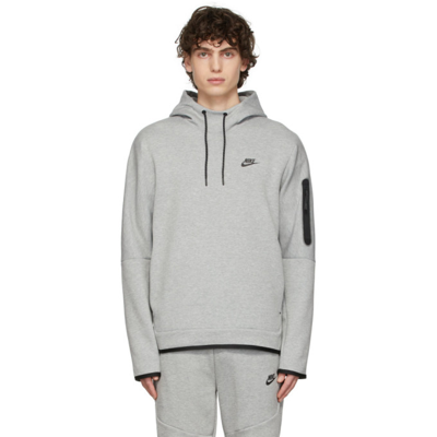 Nike Logo-print Cotton-blend Tech Fleece Hoodie In Dark Grey Heather/ Black