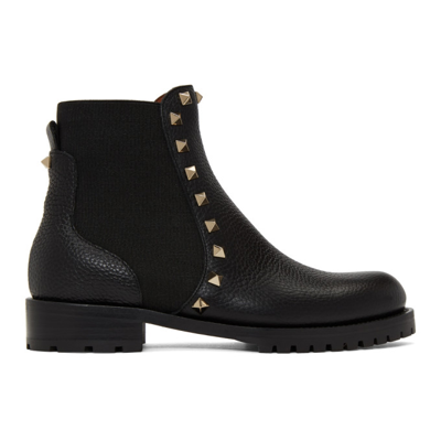 Valentino Garavani Grained Leather Rockstud Boots In 0no Black