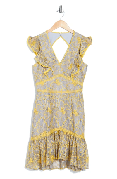Adelyn Rae Jacey Lace Fit & Flare Dress In Yellow-grey