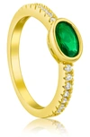 Cz By Kenneth Jay Lane Oval Pave Cz Band Pinky Ring In Emerald/ Gold