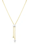 Cz By Kenneth Jay Lane Round Cubic Zirconia And Pearl Chain Necklace In White/ Clear/ Gold
