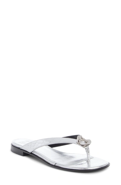 Givenchy Givnechy G Chain Flip Flop In Silver Grey
