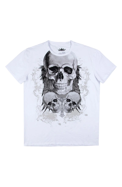X-ray X Ray Heads Or Tails Men's 3 Skulls Rhinestone Graphic T-shirt In White