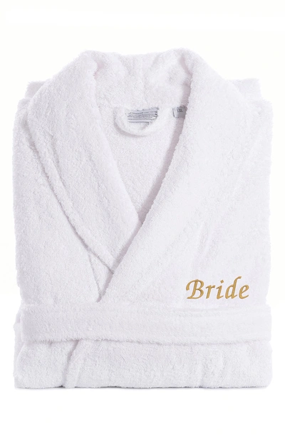 Linum Home Textiles Gold Embroidered 'bride' Terry Bathrobe In White