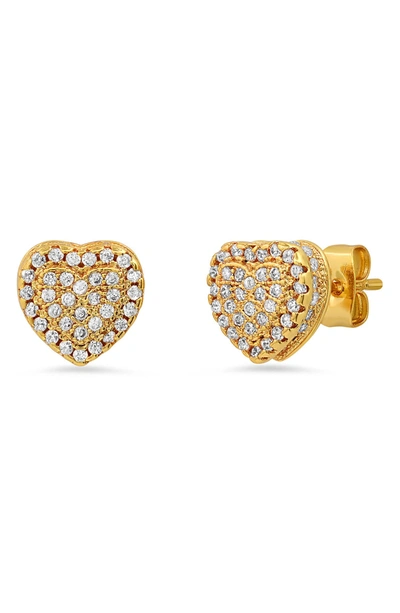 Hmy Jewelry Stainless Steel Pave Simulated Diamond Heart Stud Earrings In Yellow