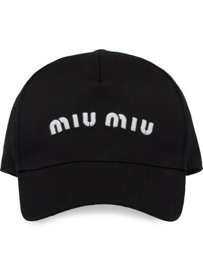 Miu Miu Logo Embroidered Tie Fastened Baseball Cap In Black
