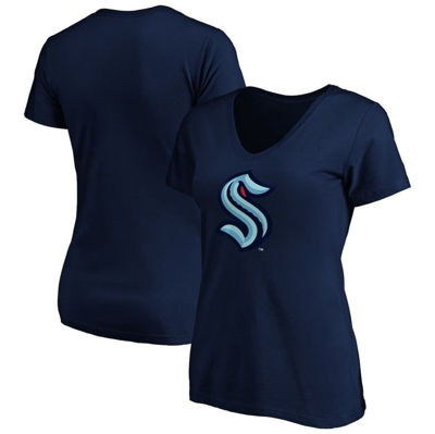 Fanatics Plus Size Navy Seattle Kraken Primary Logo V-neck T-shirt