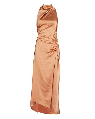 A.l.c Inez Ruched Satin Midi Dress In Sandstone