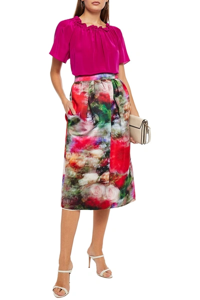 Adam Lippes Pleated Printed Duchesse-satin Midi Skirt In Multi