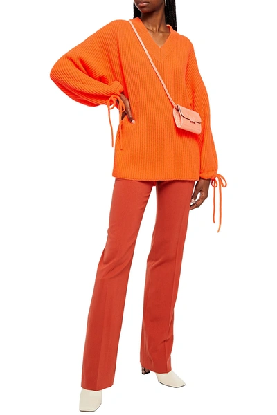 Msgm Oversized Ribbed-knit Jumper In Orange
