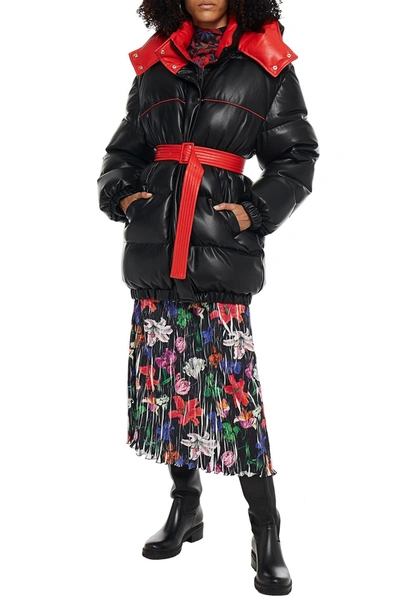 Msgm Belted Quilted Faux Leather Hooded Coat