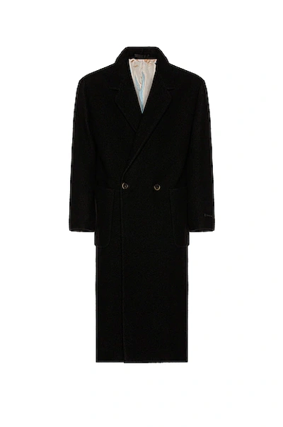 Fear Of God Double-breasted Melton Wool Overcoat In Black