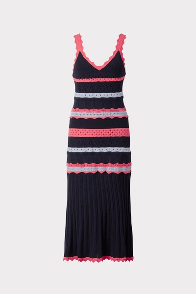 Milly Sleeveless Multicolor Pointelle Dress In Navy