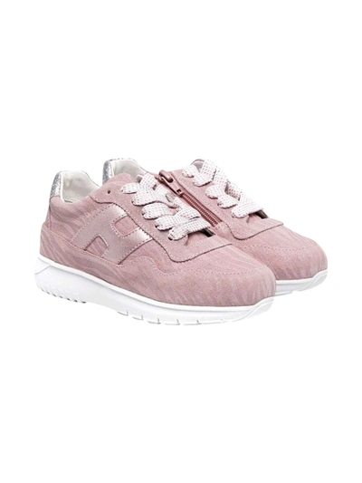 Hogan Kids' Interactive³ Glitter-embellished Trainers In Rosa