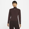 Nike Sportswear Collection Essentials Women's Long-sleeve Mock Top In Brown Basalt,white