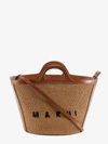 Marni Matting Handbag With Embroidered Logo Detail In Brown