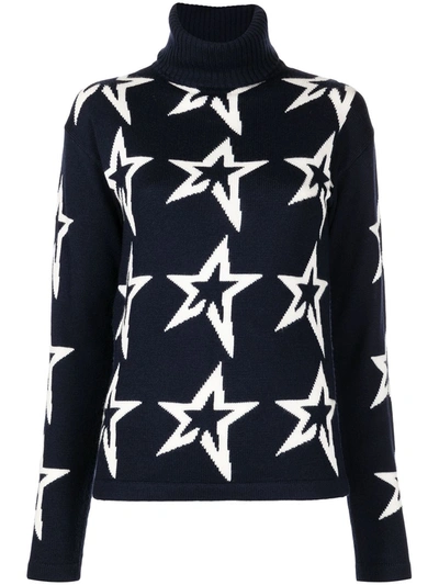 Perfect Moment Star Dust Intarsia Merino Wool Turtleneck Sweater In Black