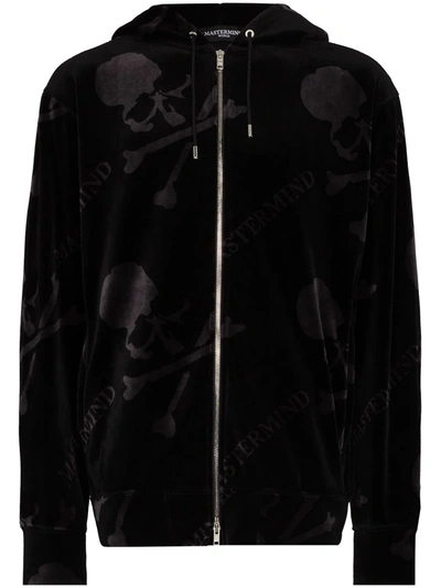 Mastermind Japan Skull-print Velvet Track Jacket In Schwarz