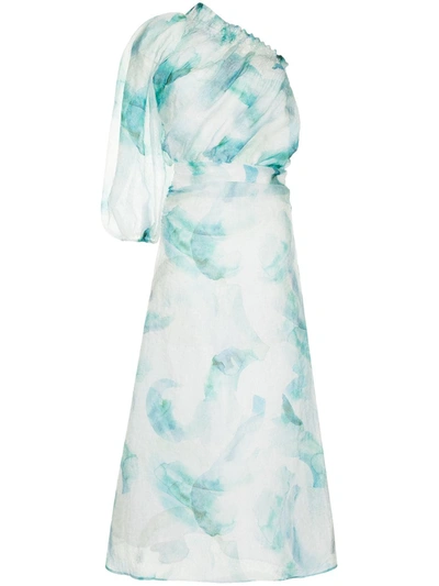 Rachel Gilbert Levi Asymmetric Cloque Maxi Dress In Blue