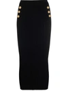 Balmain Decorative-buttons Ribbed Pencil Skirt In Schwarz