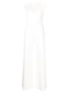 16arlington Taree Strapless Feather-trimmed Crepe Jumpsuit In Weiss